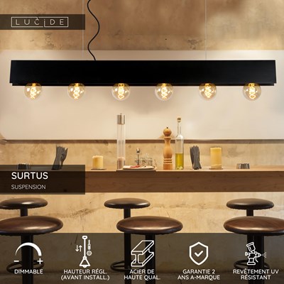 Lucide SURTUS - Suspension - 6xE27 - Noir